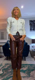 Serena Ivory Cardigan – Chunky Knit with Silver Sequins & Pearl Brooch Detail