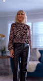 Carrie Animal Print High Neck Blouse with Long Sleeves & Ruched Hem