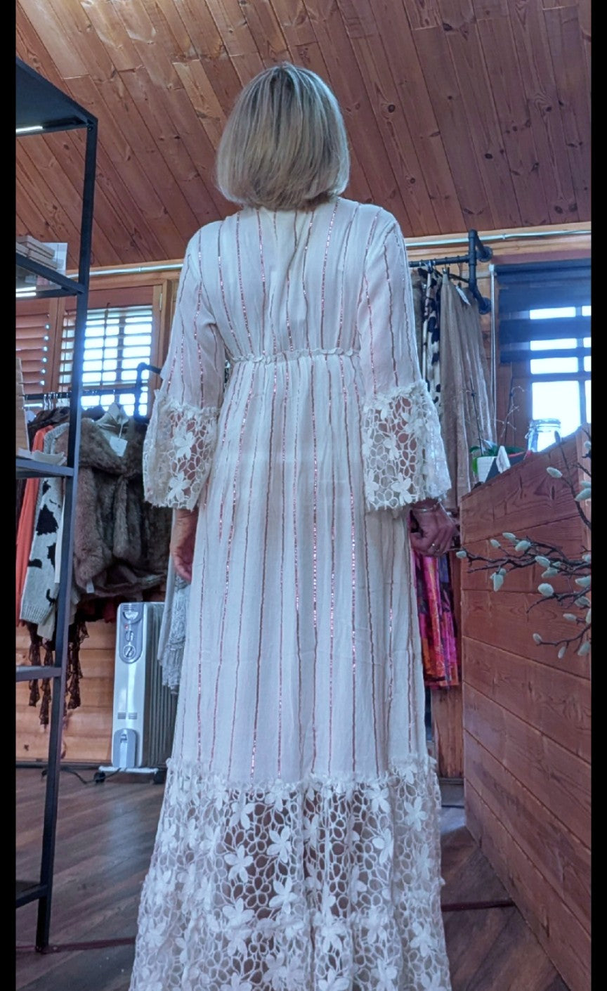 Bohemian lace detail maxi dress for summer holidays- rear view

