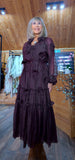 Gloria Coffee Tiered Dress – 3D Flowers & Tie Belt