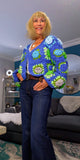 Fia Chunky Crochet Cardigan-– Blue & Green with 3D Flowers