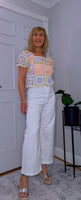 River Crochet Cardigan Cotton Knit with Embroidered Puff Sleeves