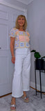 River Crochet Cardigan Cotton Knit with Embroidered Puff Sleeves
