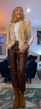 Ella Faux Fur Trim Sleeveless Cardigan – Blush Pink & Gold Animal Print