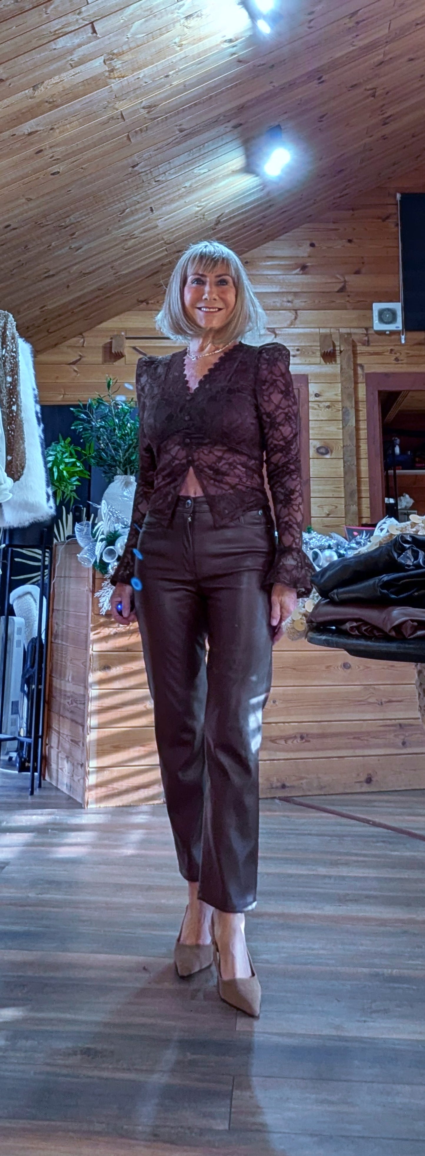 Lace Brown Cropped Top 