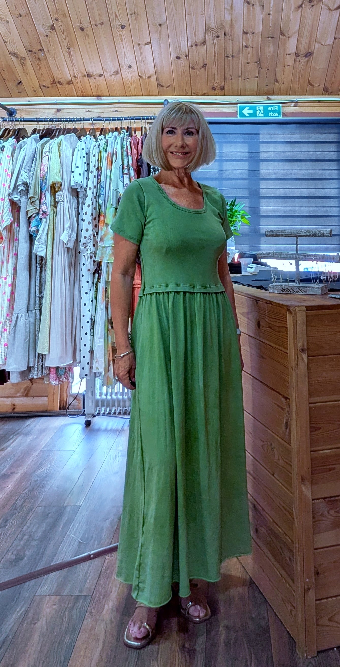 Cotton green maxi sundress