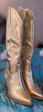 Blythe Cowboy-Inspired Boots in Metallic Gold