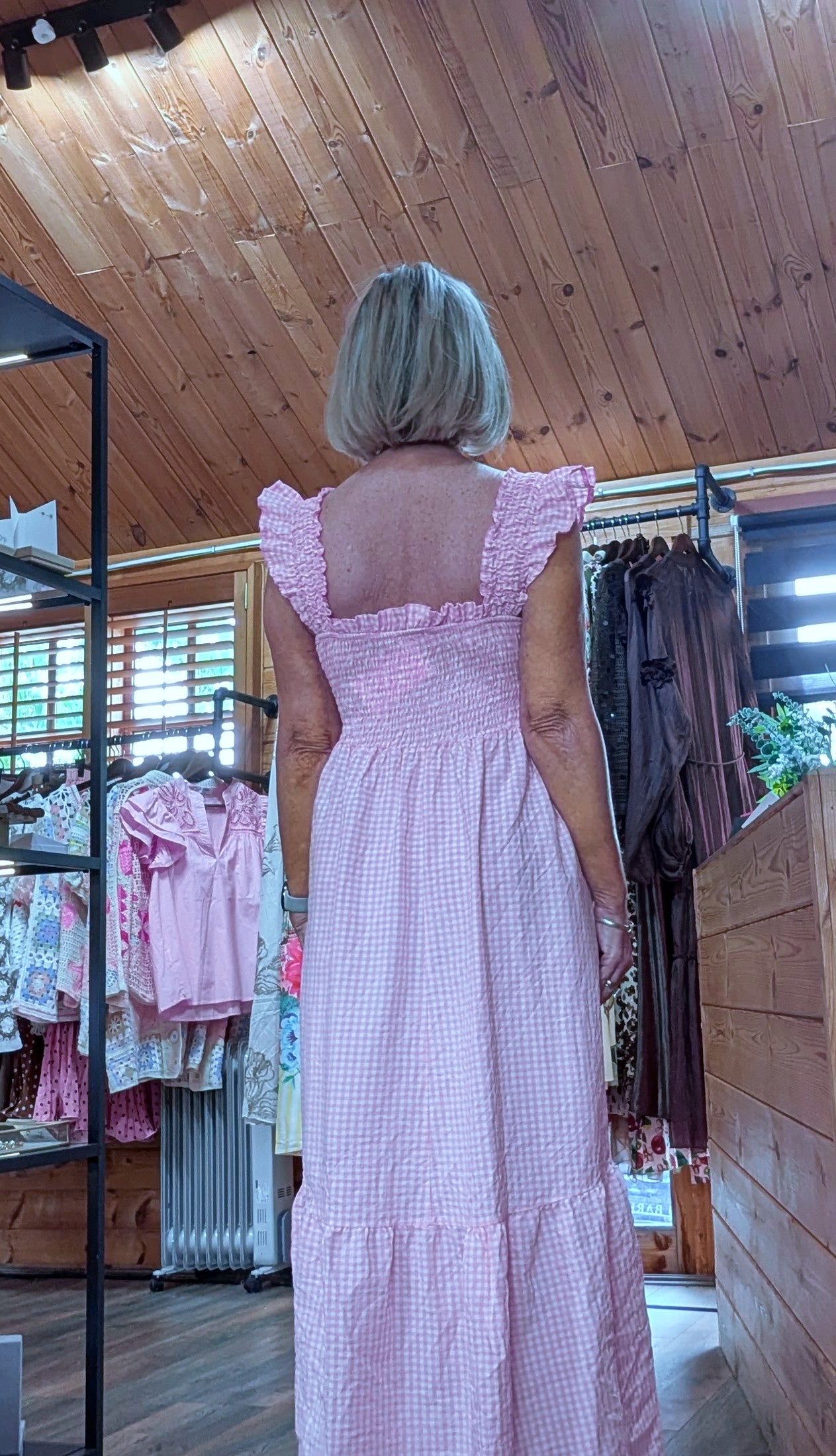 Yellow cotton blend sundress with shirred bodice