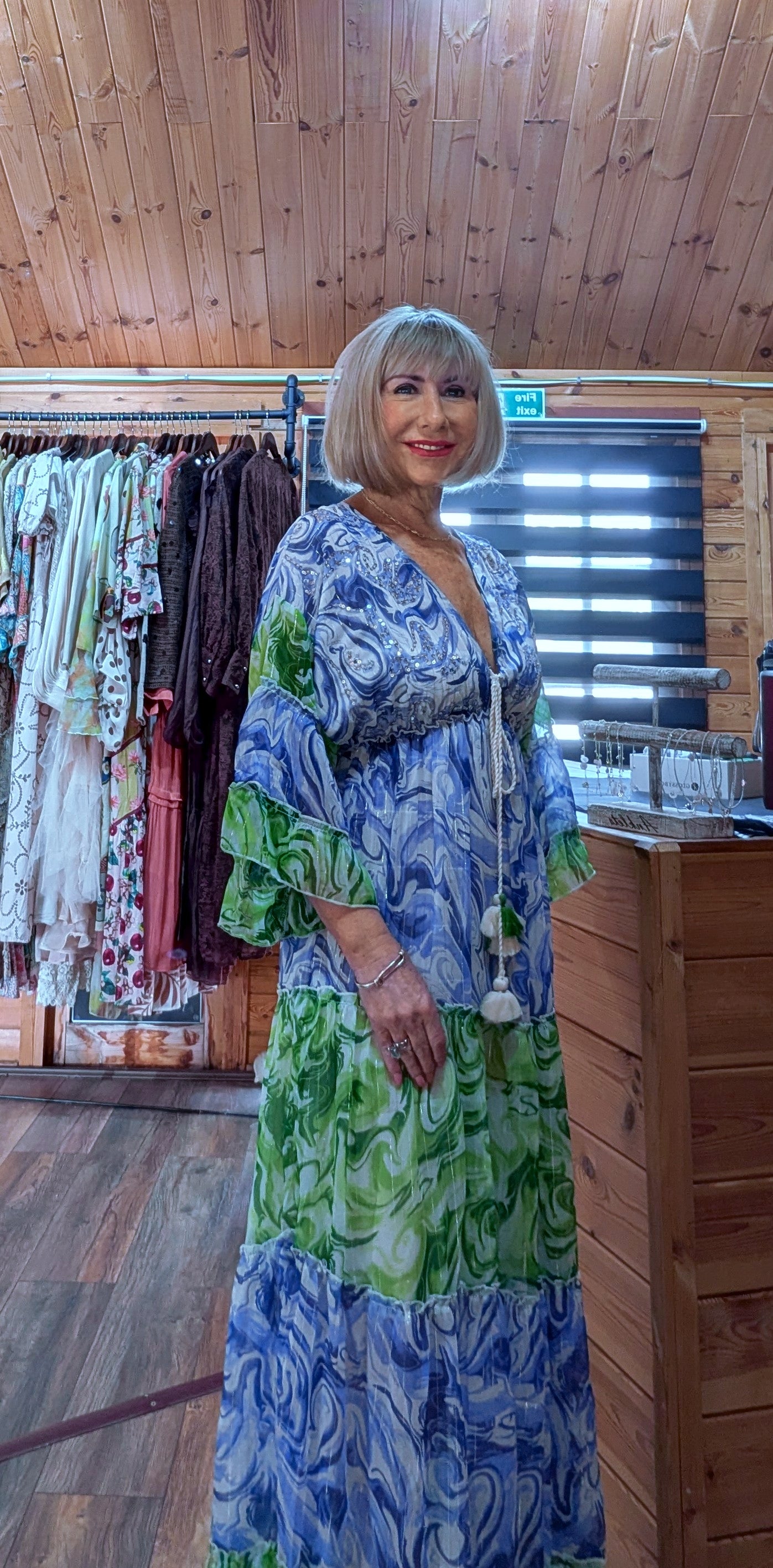 Maxi blue and green flowy maxi boho dress Ibiza style
