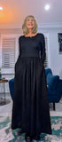Betty Dress – Ribbed Cotton Jersey with Flared Skirt & Pockets (Black or Chocolate Brown)