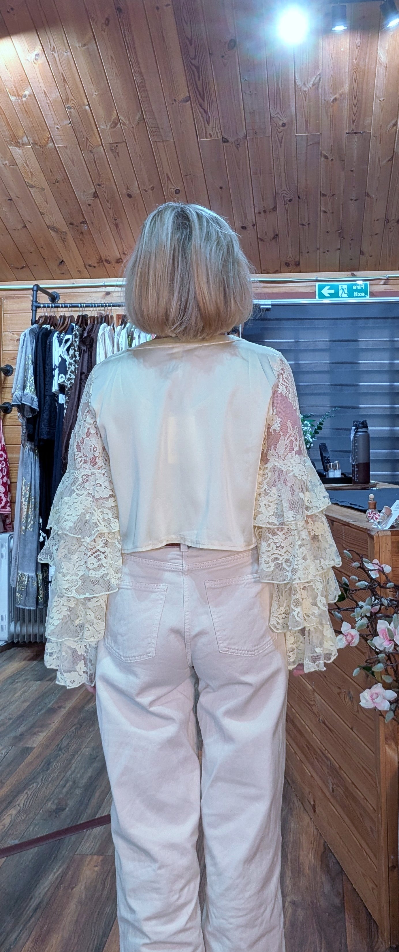 Phoebe Lace Top With Layered Frill Sleeves in Lemon