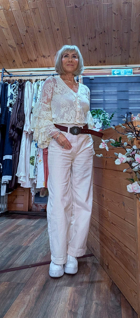 Phoebe Lace Top With Layered Frill Sleeves in Lemon