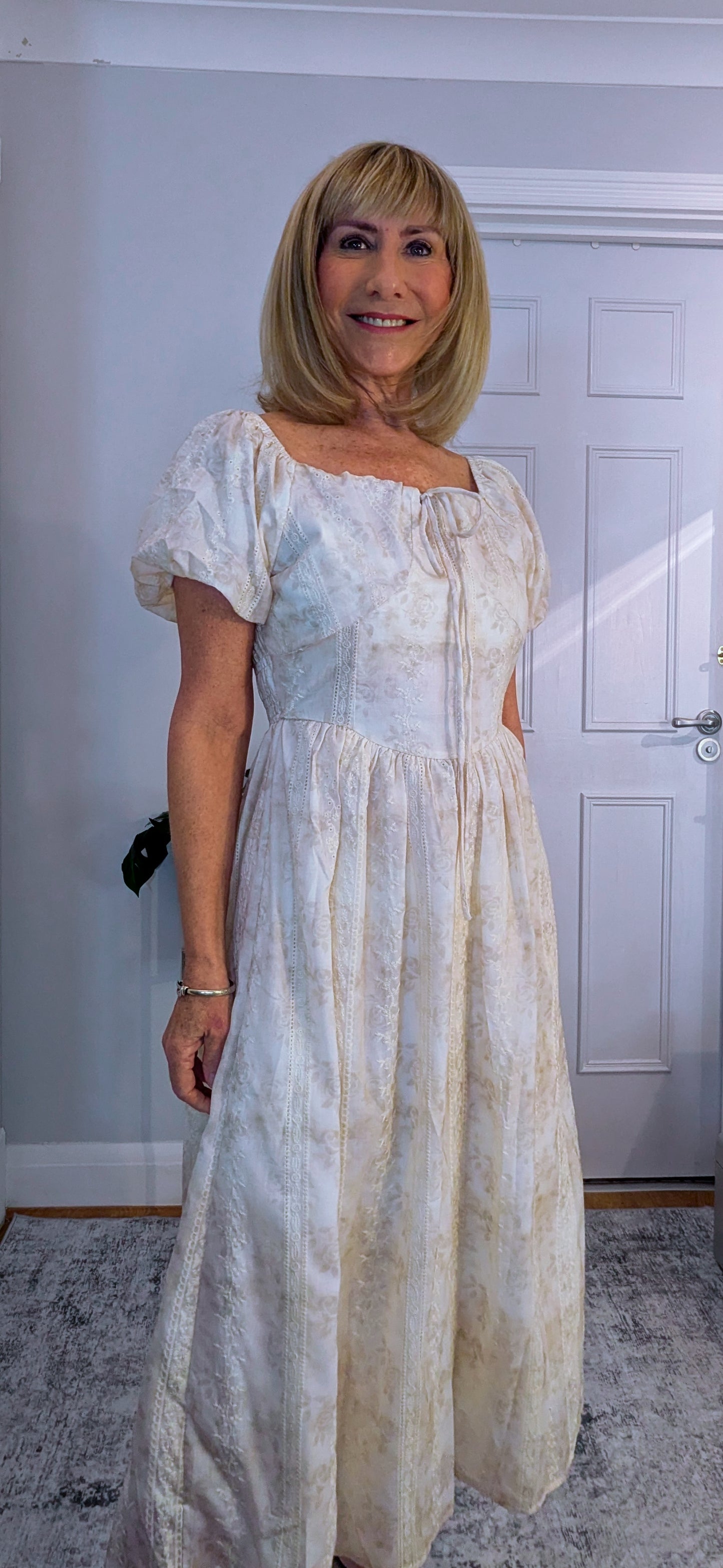 Dorothy Ivory Embroidered Cotton Smock Midi Dress