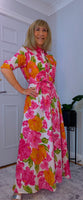 Josephine Pink Floral Cotton Shirt Dress with Tie Belt – Button-Up Summer Style
