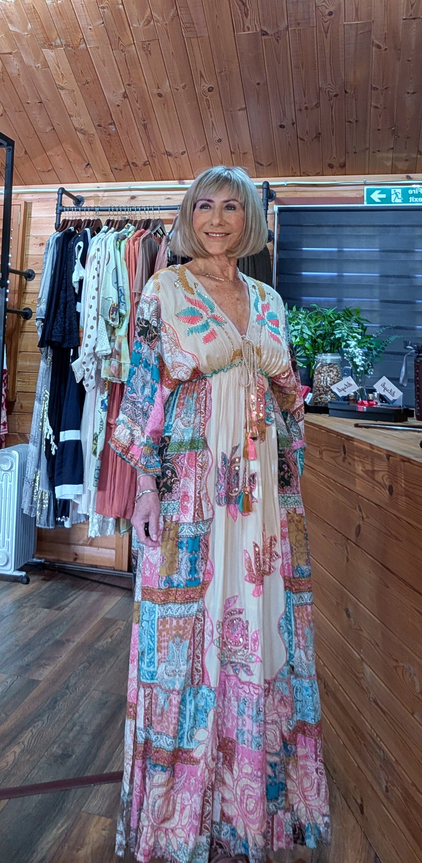 Ember Boho Maxi Dress – Multicoloured Viscose Patchwork Dress