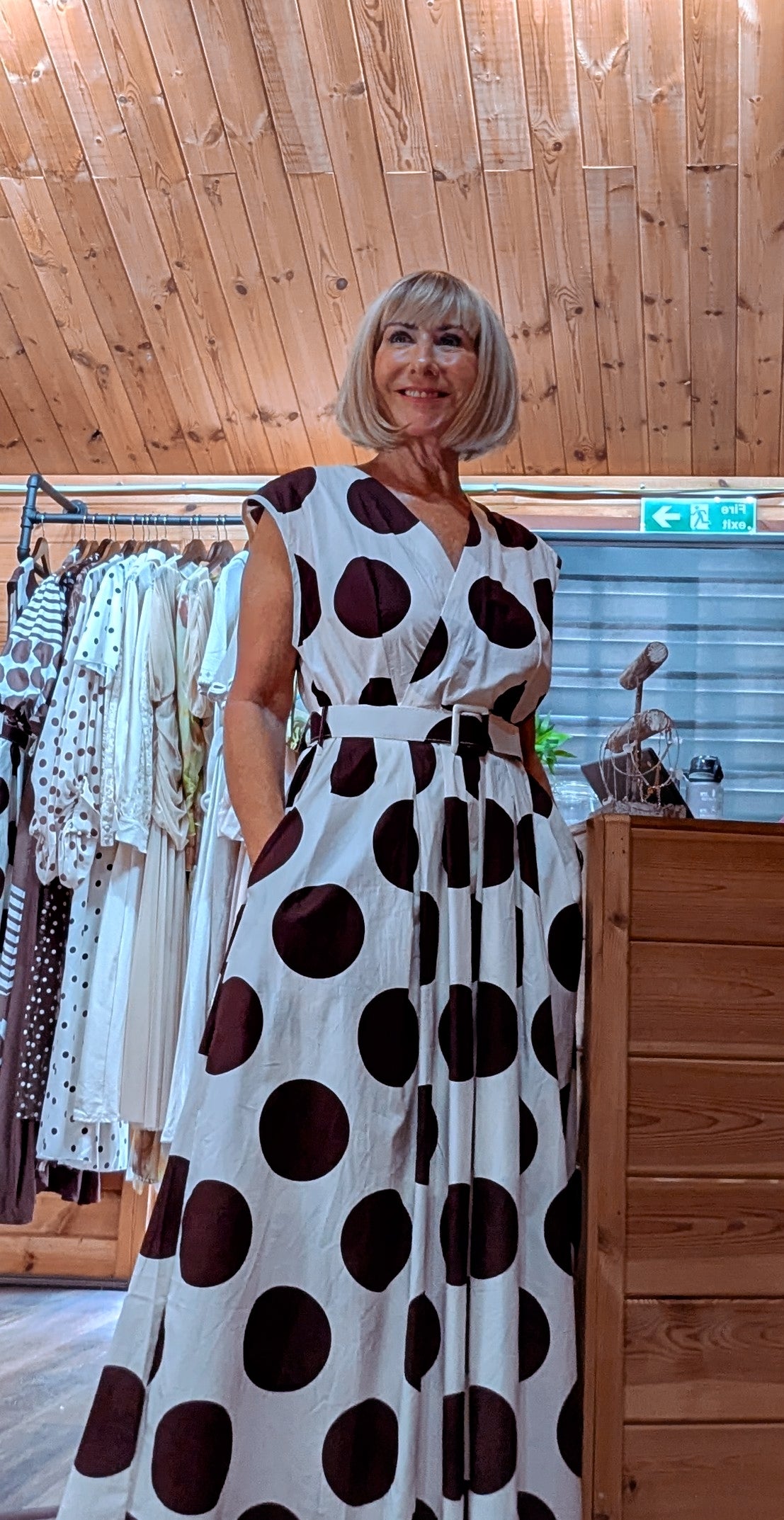 Hilary Polka Dot Belted Maxi Dress – Cream & Brown