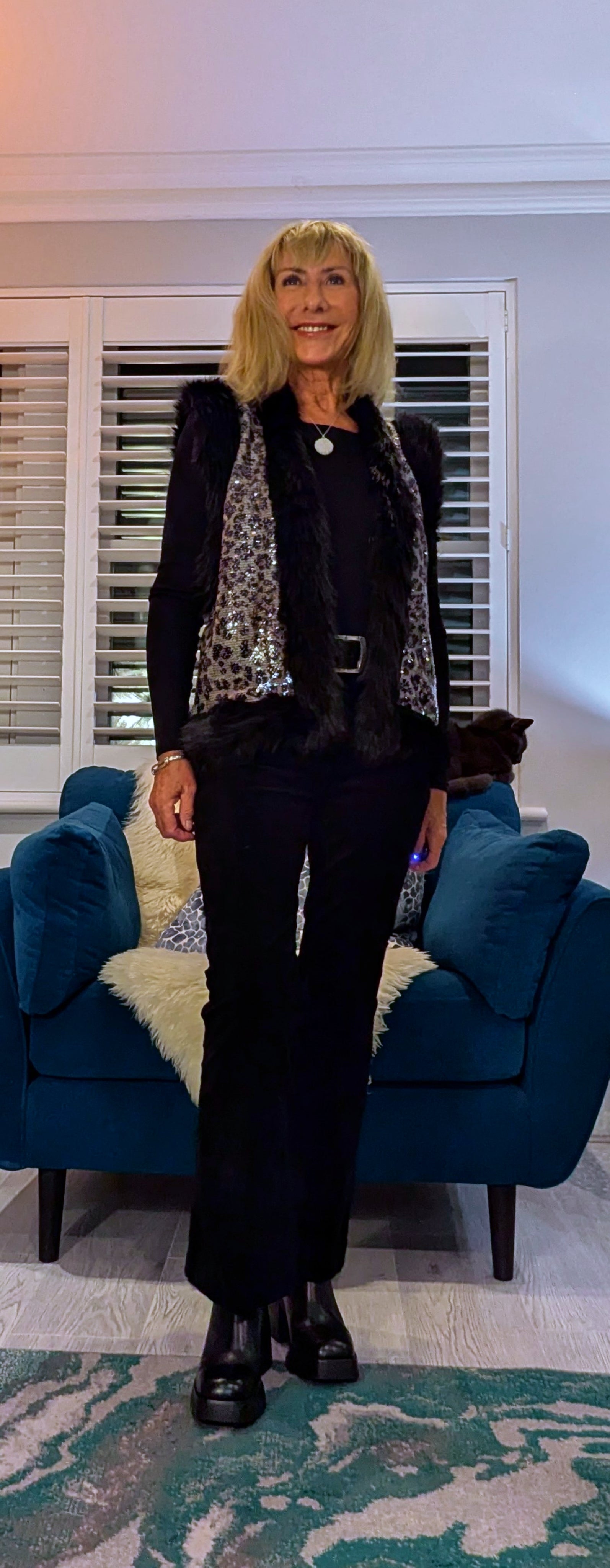 Ella Faux Fur Trim Sleeveless Cardigan  in Original Animal Print