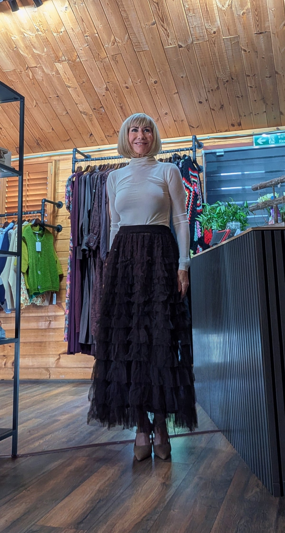 New Season Statement Tulle skirt with layers of tulle worn with a high neck sheer top
