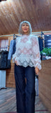 Polly Ivory  Lace Blouse with High Frill Neck