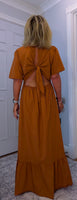Claire Cotton Boho Dress – Tie Back Midi in Coral or Terracotta | UK 8-14