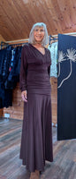 Aspen Ruched Dress – Autumnal Rust with Drop Waist & Slash Neck