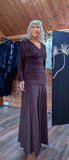 Aspen Ruched Dress – Autumnal Rust with Drop Waist & Slash Neck
