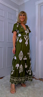Nettie Boho Maxi Dress – Green or Blue, Flutter Sleeves, Elasticated Waist