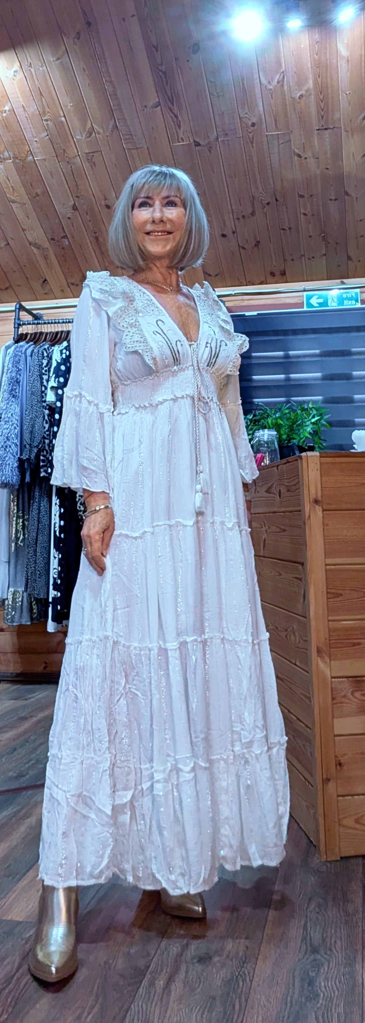 Julianna  White Bohemian Dress with Floral Embroidery