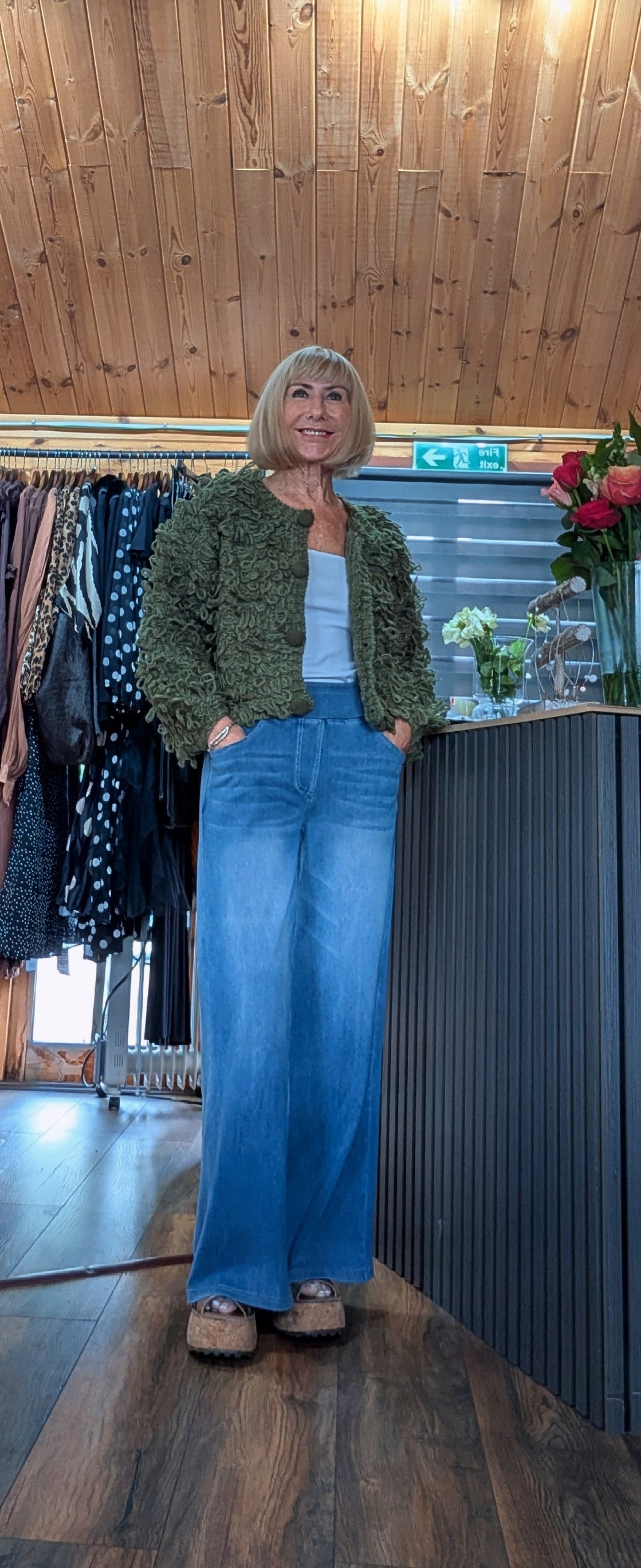 Dahlia khaki textured loop knit jumper with long sleeves