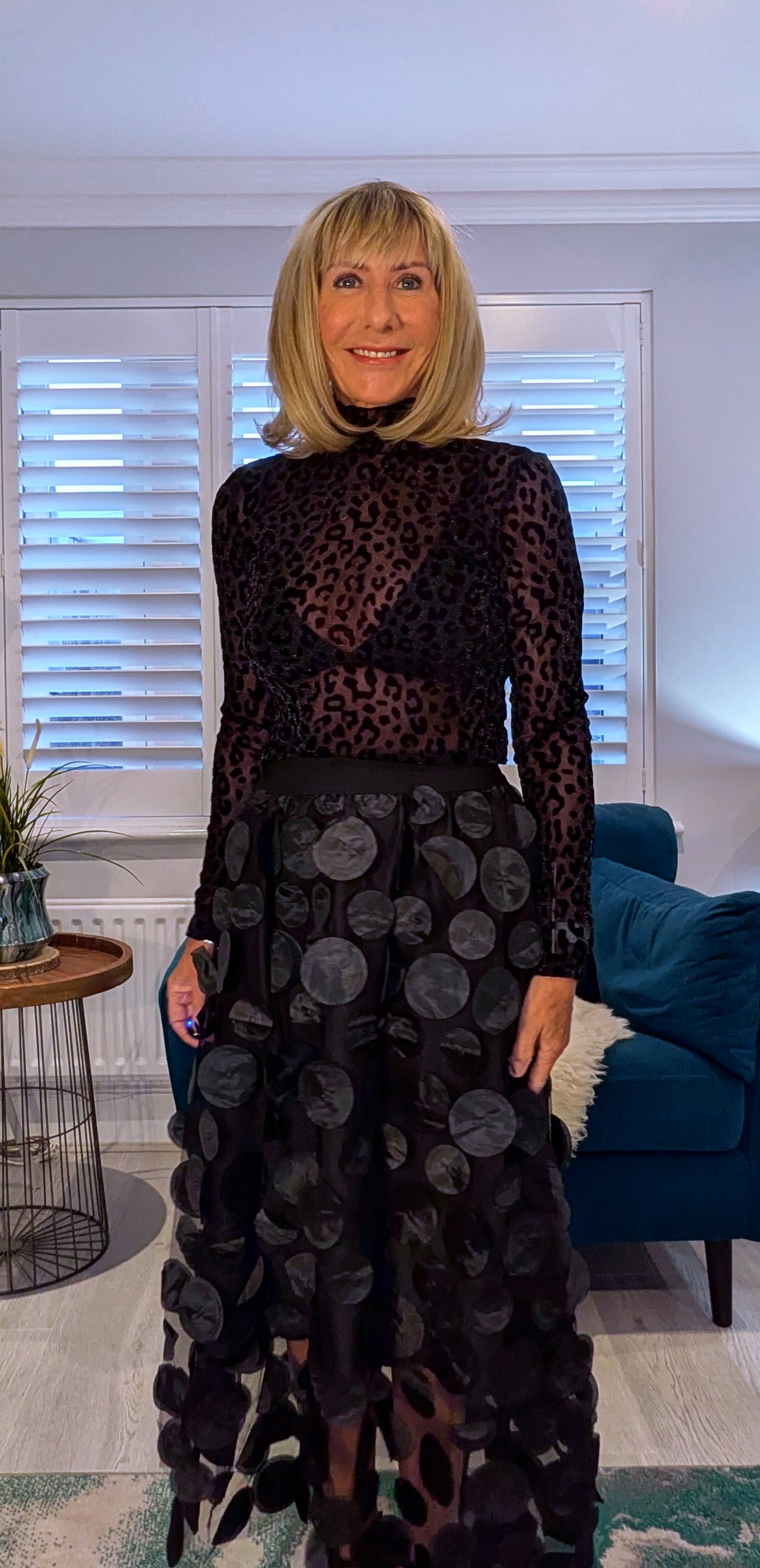 Brigitte Black Tulle Skirt with 3D Circles  with elasticated waist