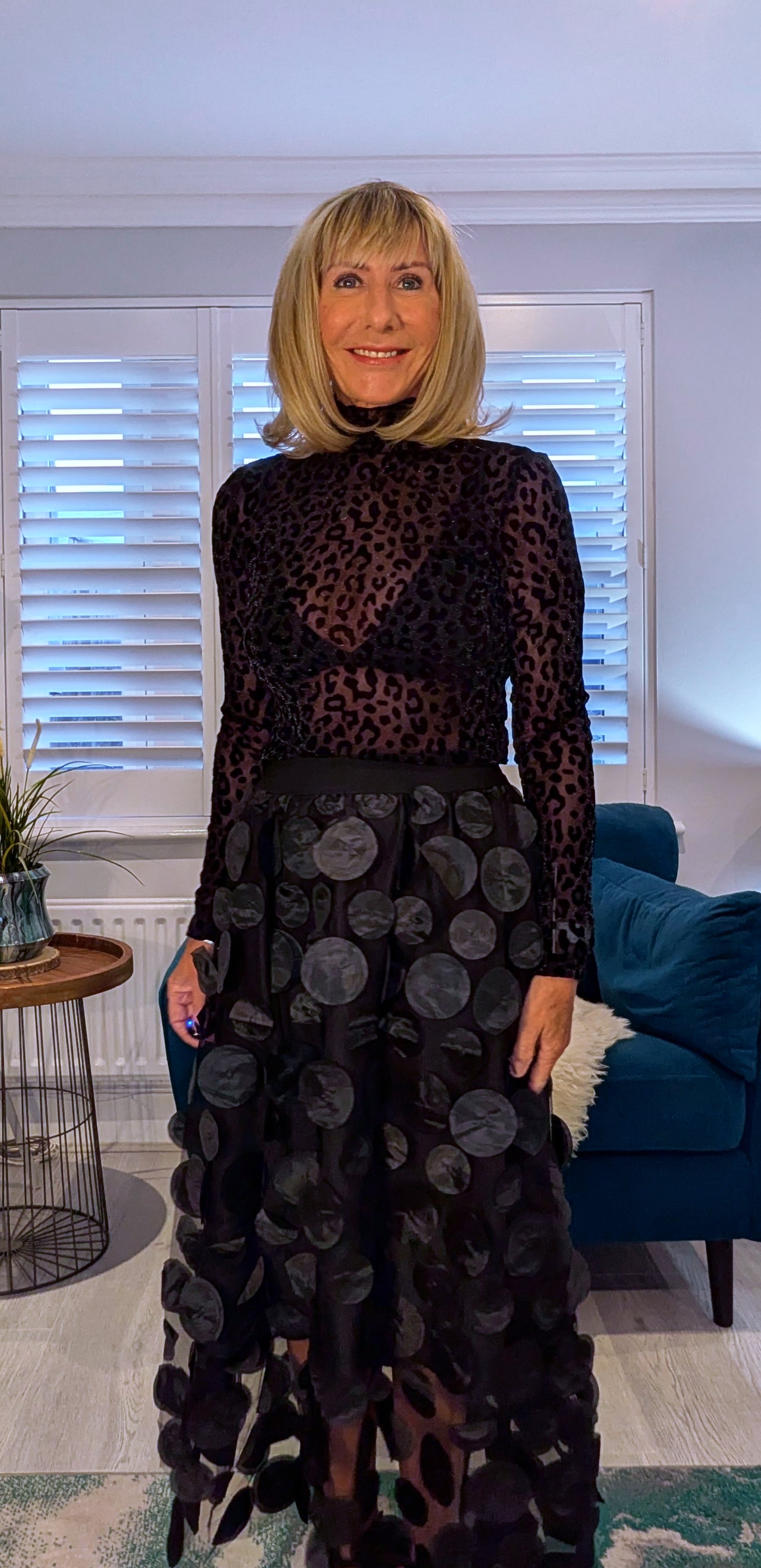 Brigitte Black Tulle Skirt with 3D Circles  with elasticated waist