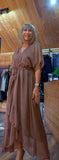 Elaine Silk Midi Wrap Dress with Tie Belt in Chocolate