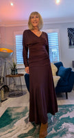 Aspen Ruched Dress – Autumnal Rust with Drop Waist & Slash Neck