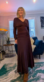 Aspen Ruched Dress – Autumnal Rust with Drop Waist & Slash Neck