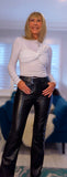 Patsy Pleather Trousers – Black Faux Leather with Slight  Flared Leg