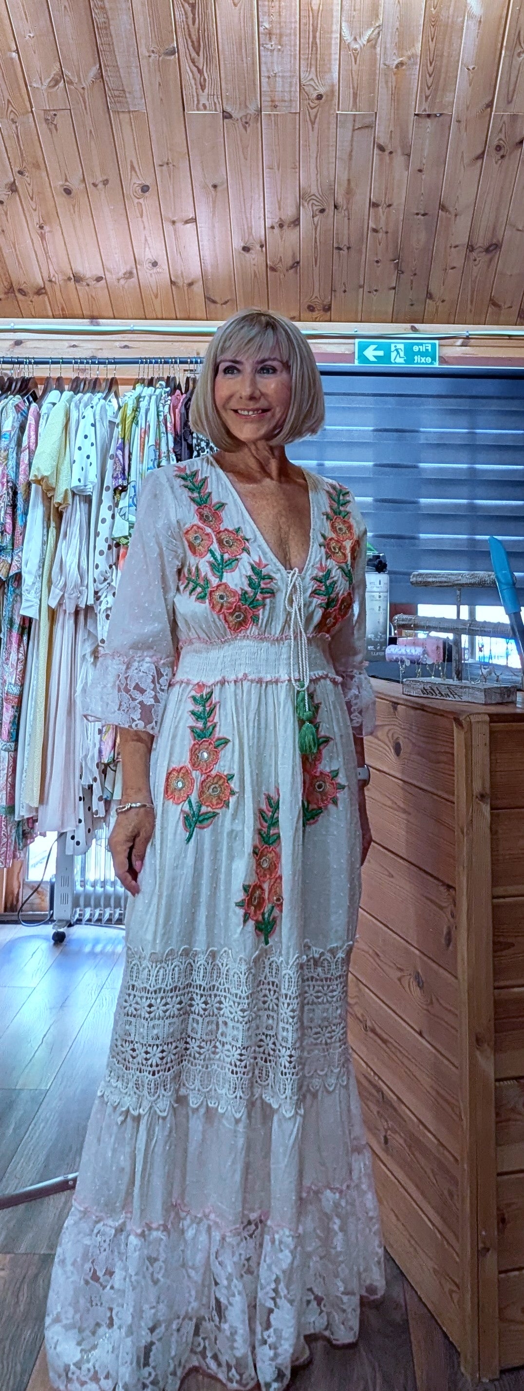 Mirabelle Bohemian Embroidery  Ivory Maxi Dress
