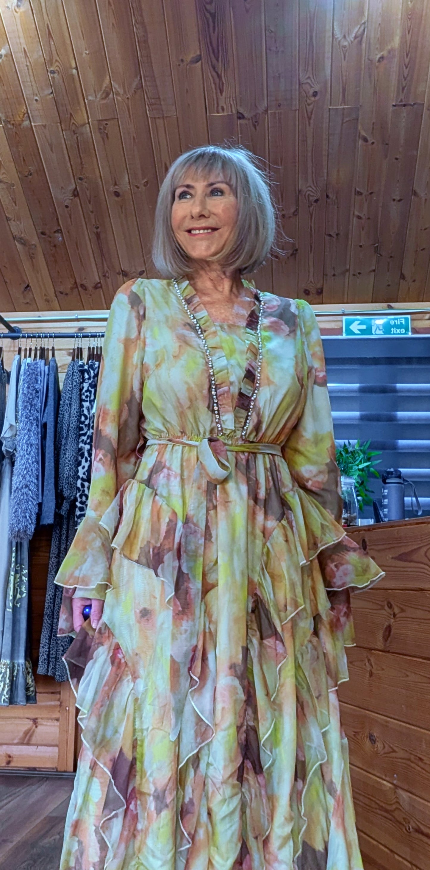 Edith Statement Green Ruffle Frill Dress