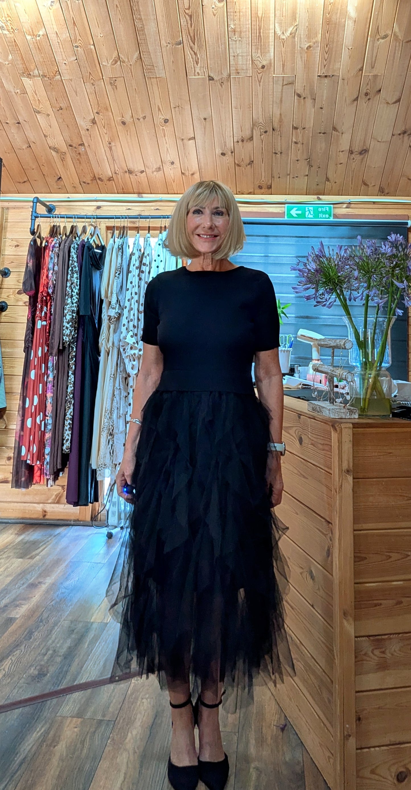 Black tulle dress with scoop low back worn by ditsydi