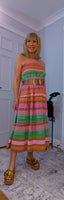 Nola Bohemian Tiered Skirt & Strapless Dress – Pink & Green with Shirred Waistband