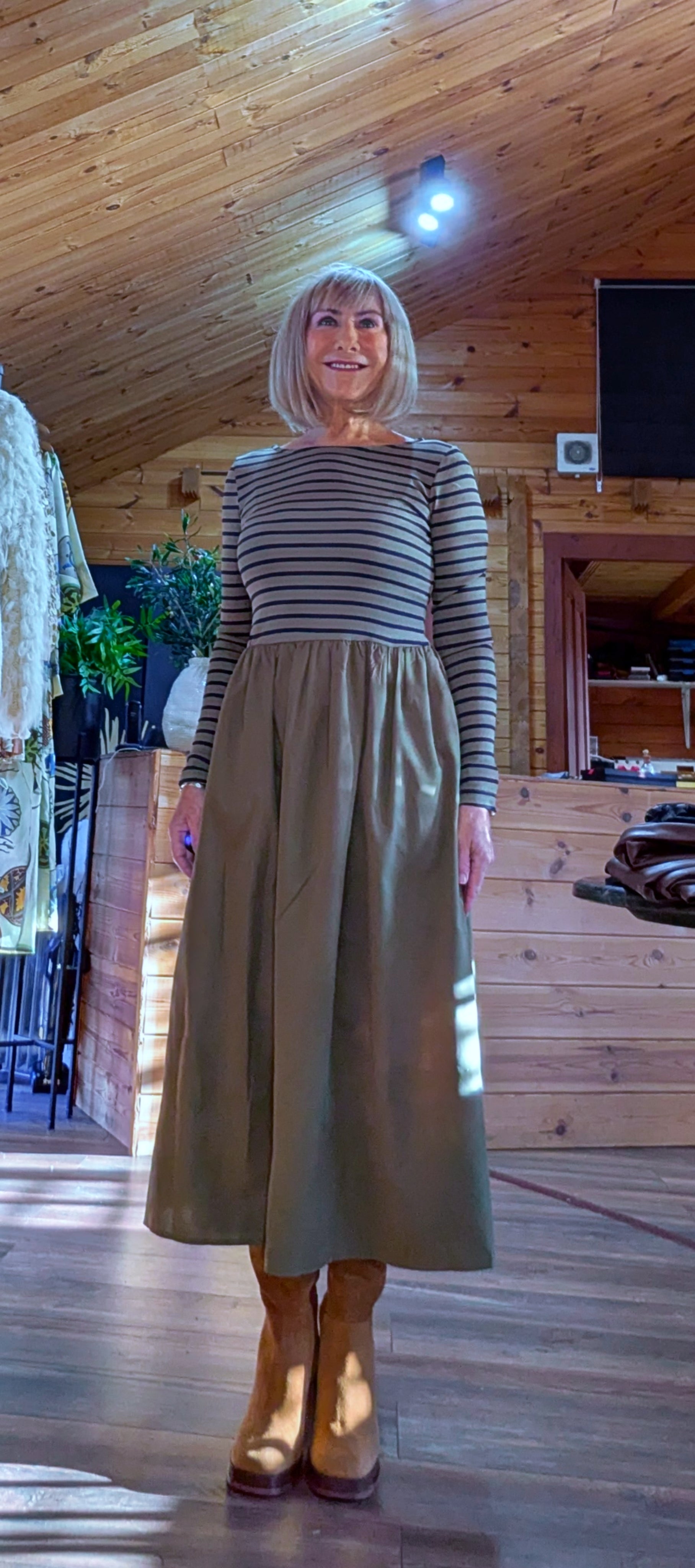 Long Sleeve Stripe Midi Dress - Green Stripe cottage core style