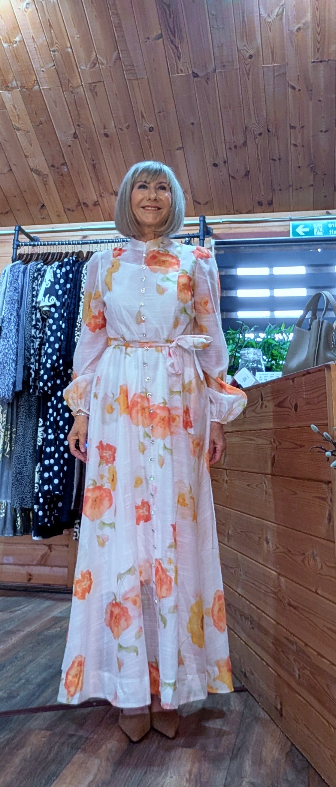 Eunice  Dress Bright Orange and Yellow Floral Print Dress With Tie Belt