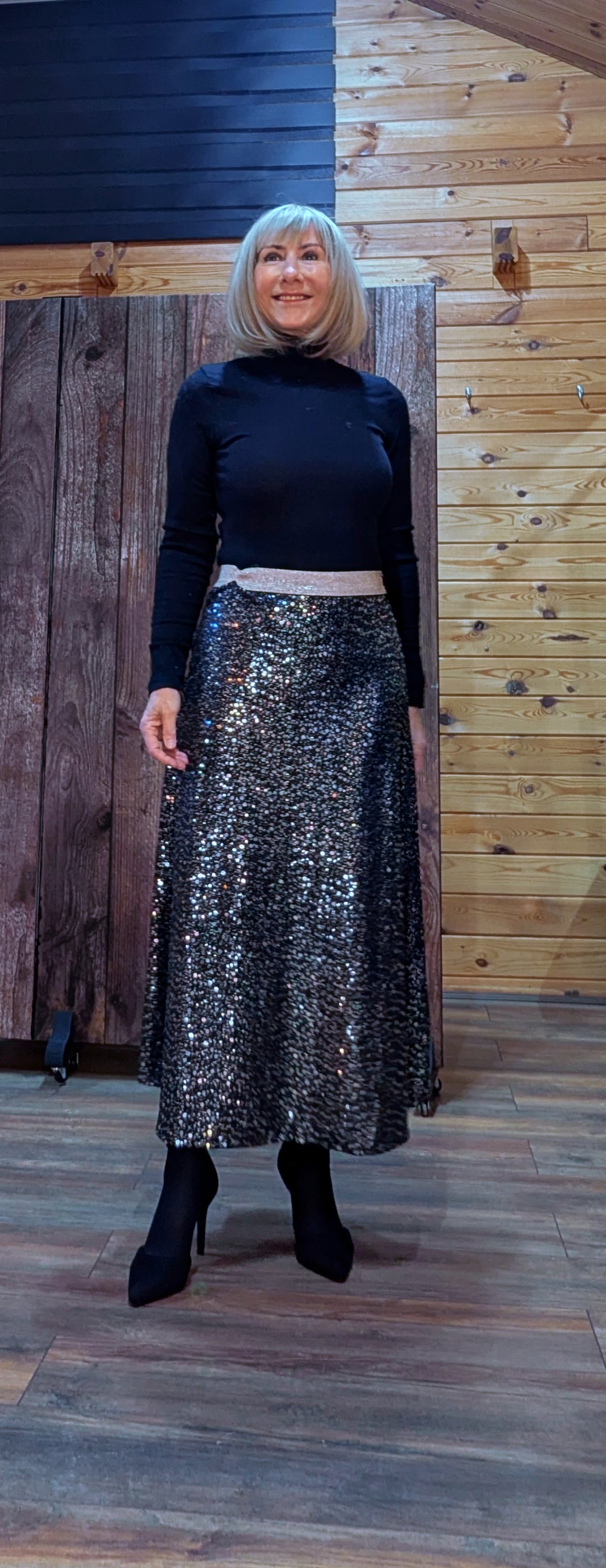 Coralie Sequin Silver Skirt With  Gold Glitter Waistband