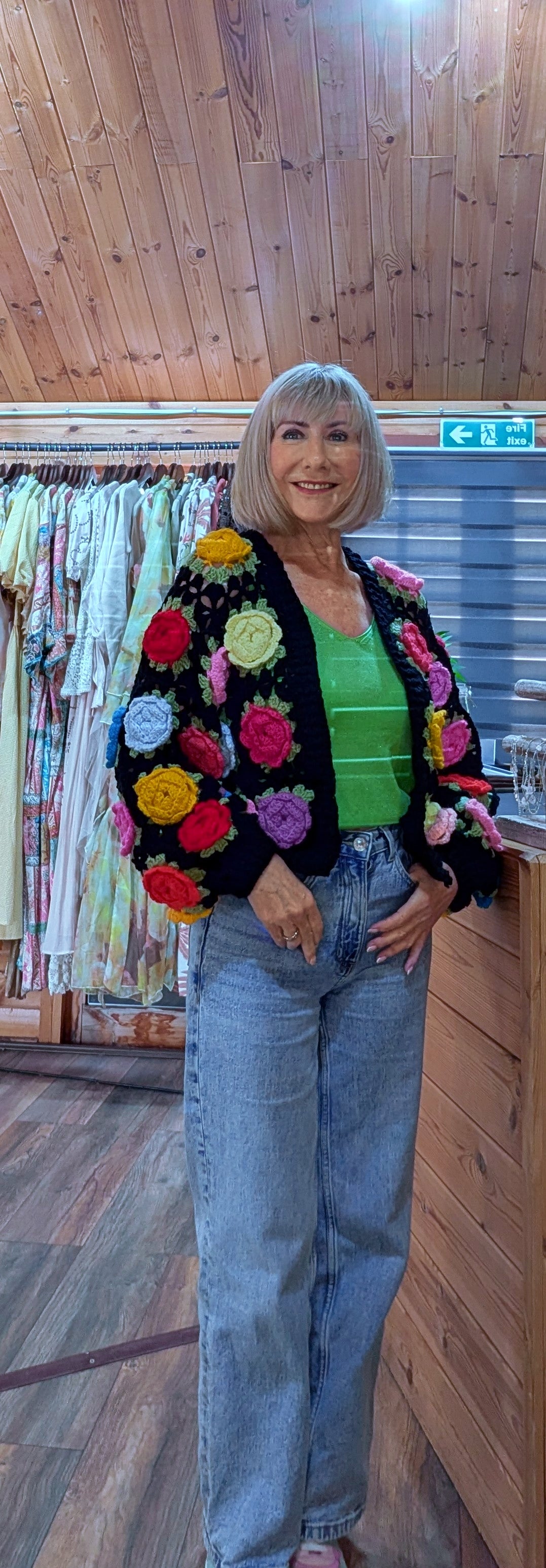 Ora chunky floral cardigan in acrylic knit