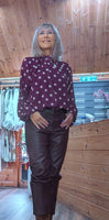 Nell Polka Dot Blouse – Bordeaux with White Polka Dots