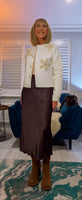 Opal White Cardigan with Ecru Embroidery Flowers, Pearl & Gold Sequin Detail