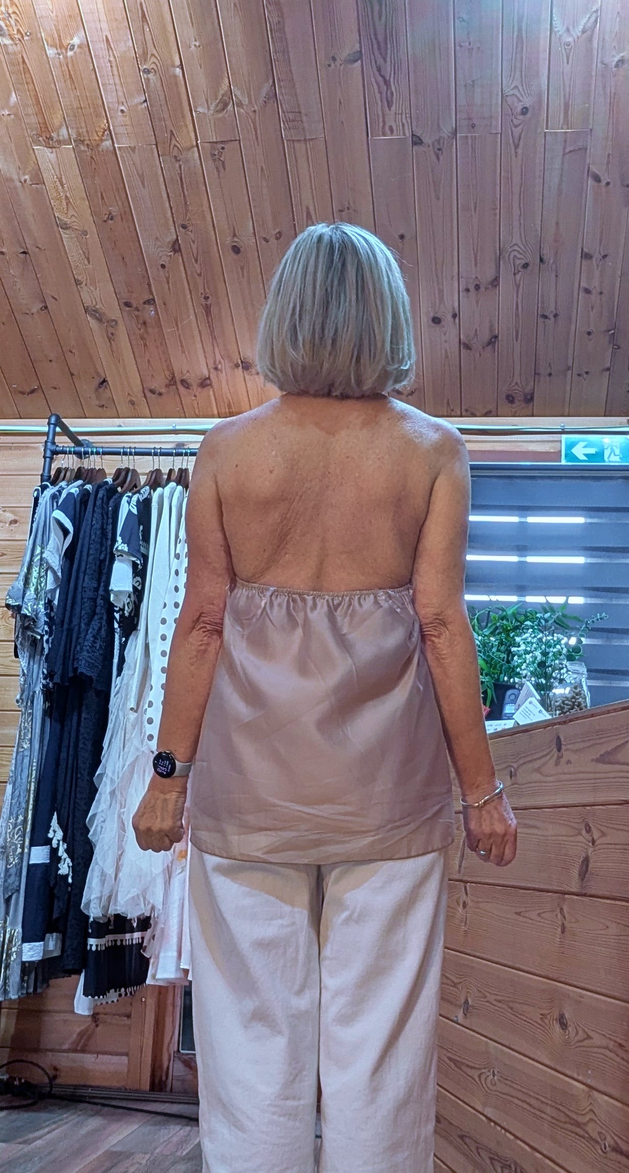 Halterneck backless blouse rear view