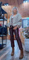 Lara Chunky Oversized Cardigan – Camel with White Embroidery Bobbles