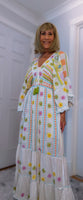 Julia White Bohemian Dress with Floral Embroidery