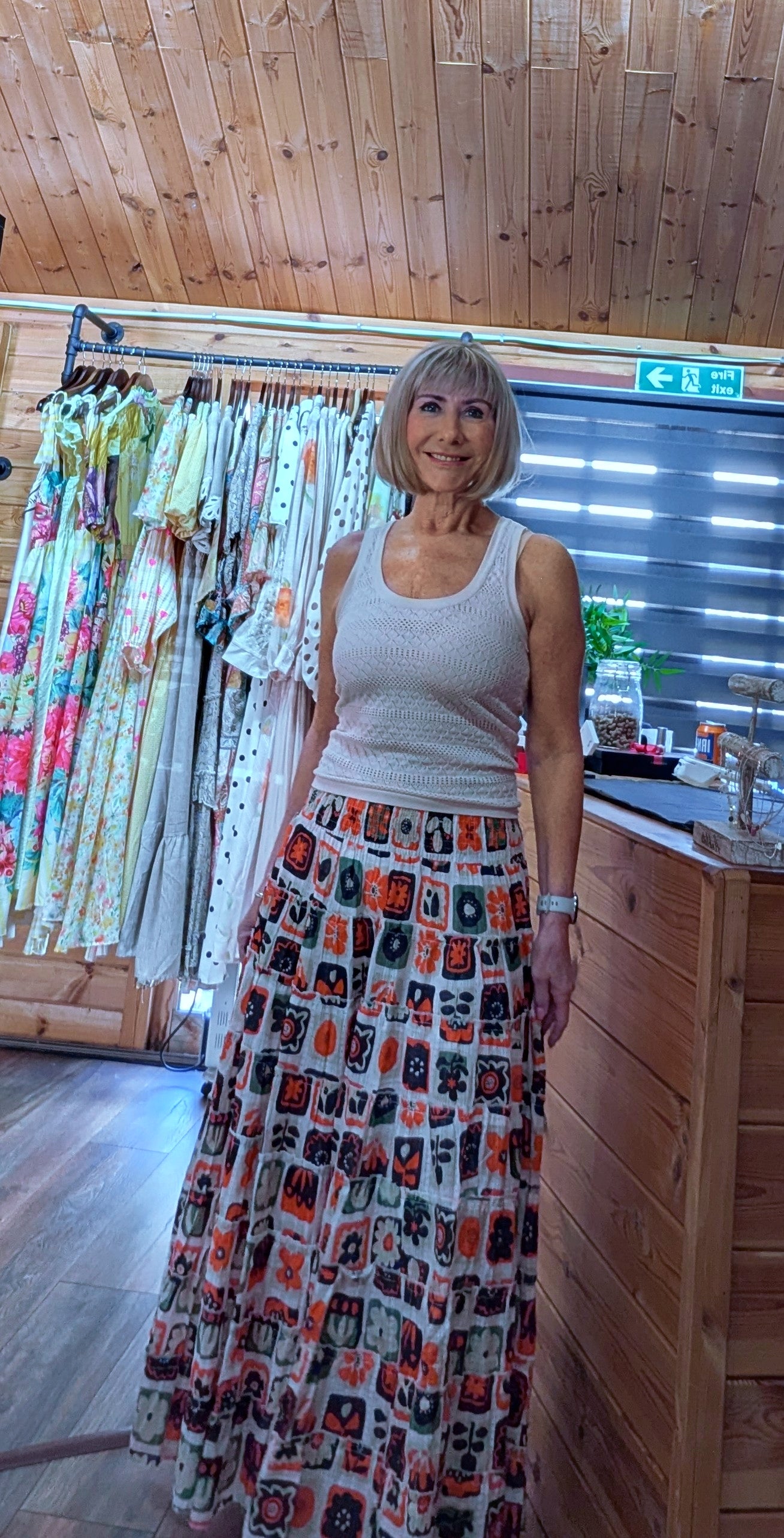Layla bohemian cotton maxi skirt with printed design