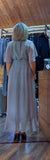 Elaine Silk Midi Wrap Dress with Tie Belt in Taupe at the back